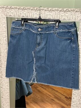 Loft Plus Denim Frayed Hem Mini Skirt | Size 18